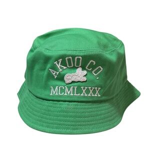 NWT AKOO Men’s Size S/M Bucket Ming Cotton Hat Green with Stripe Panel